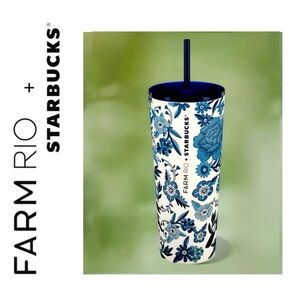 NWT Farm Rio x Starbucks Blue + White Ceramic Art Tumbler Lenco Azulejo 2025